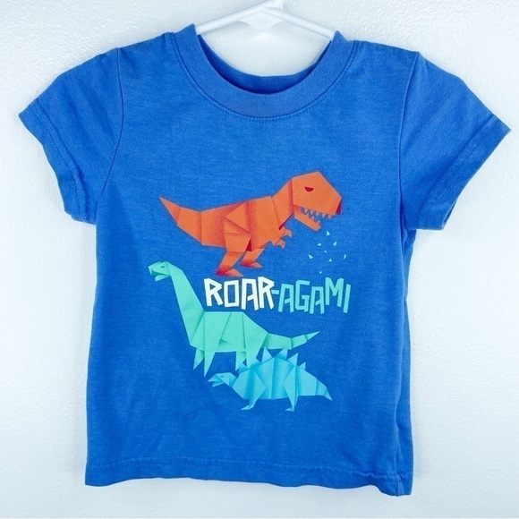 Cat & Jack Other - CAT & JACK Boys Kids Toddler Blue “ROAR-AGAMI” T-shirt w/ Origami Dinos Size 12M